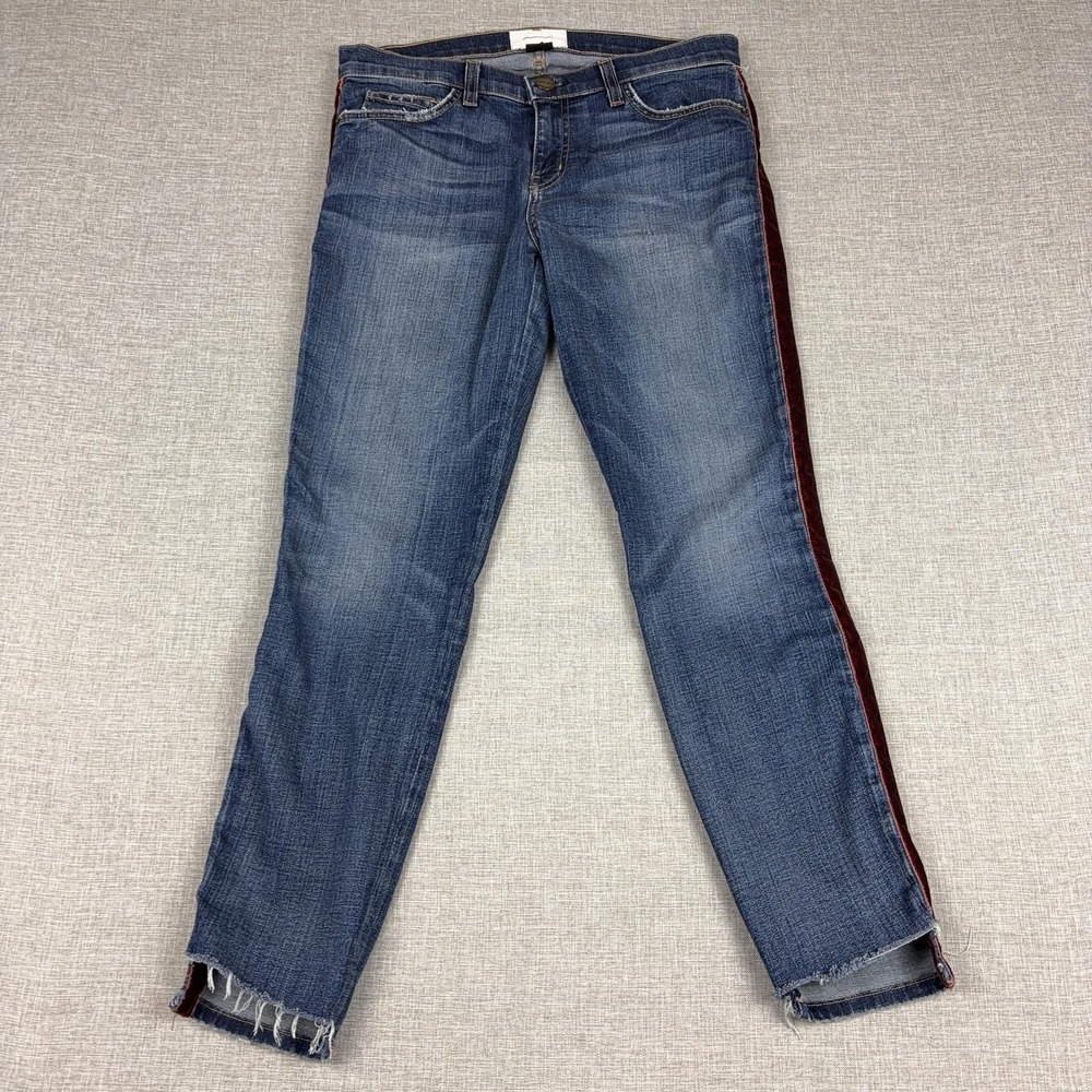 Current/Elliott The Stiletto Jeans Womens 29 Blue Mid Rise Skinny Velvet Stripe